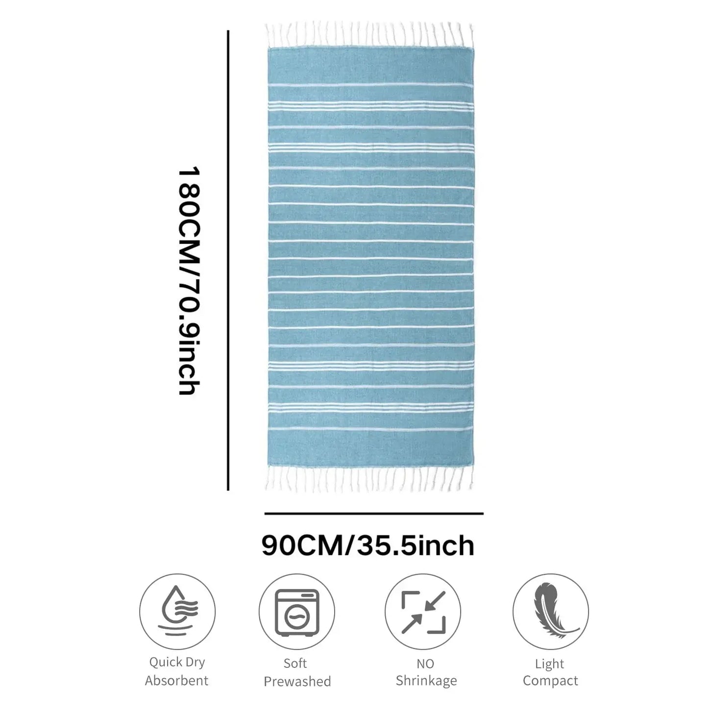 Cotton Turkish Beach Towel 90*180CM kitchen Soft Absorbent Travel Portable Towel Sauna Spa Gym sports Fitness Fringed Bath Towel Ethics-Sports