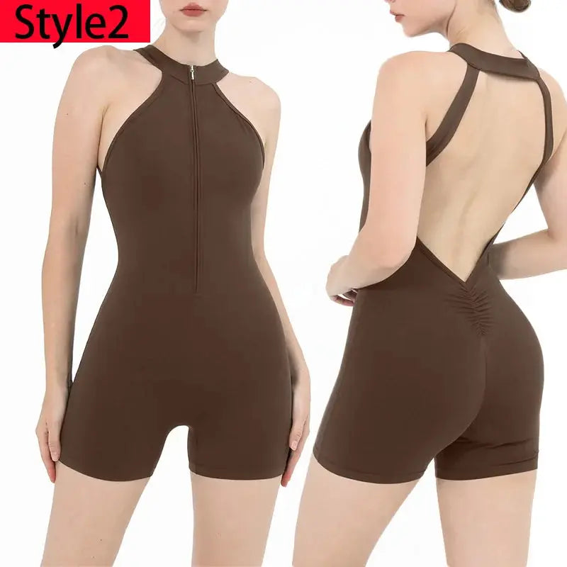 Scrunch Gym Jumpsuit Damen Fitnessanzug Kurze Sets Sportoverall für Damen Trainingsanzug Yoga Kleidung Reißverschluss Workout Sportbekleidung Ethics Sports