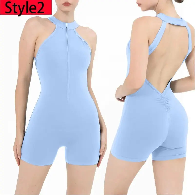 Scrunch Gym Jumpsuit Damen Fitnessanzug Kurze Sets Sportoverall für Damen Trainingsanzug Yoga Kleidung Reißverschluss Workout Sportbekleidung Ethics Sports