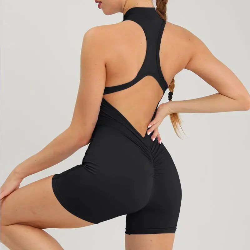 Scrunch Gym Jumpsuit Damen Fitnessanzug Kurze Sets Sportoverall für Damen Trainingsanzug Yoga Kleidung Reißverschluss Workout Sportbekleidung Ethics Sports