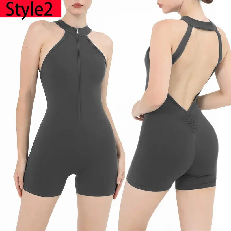 Scrunch Gym Jumpsuit Damen Fitnessanzug Kurze Sets Sportoverall für Damen Trainingsanzug Yoga Kleidung Reißverschluss Workout Sportbekleidung Ethics Sports