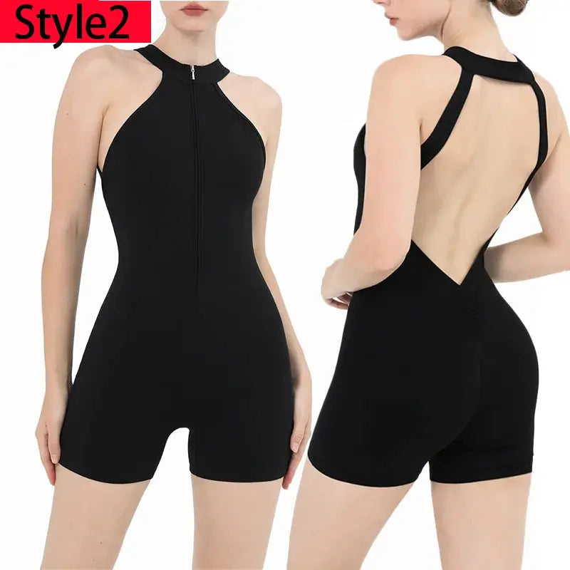 Scrunch Gym Jumpsuit Damen Fitnessanzug Kurze Sets Sportoverall für Damen Trainingsanzug Yoga Kleidung Reißverschluss Workout Sportbekleidung Ethics Sports