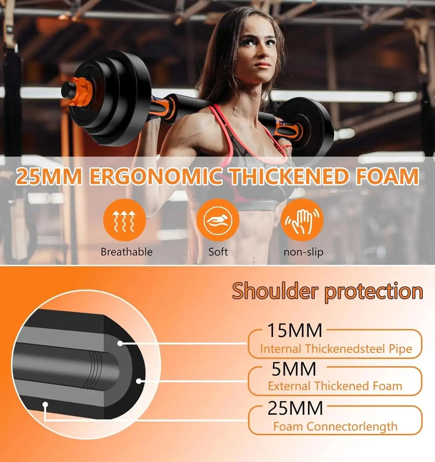 Adjustable dumbbell set (9kg, 10kg, 20kg) with connecting bar, barbell set for home gym, suitable for men & women's body trainin Ethics-Sports