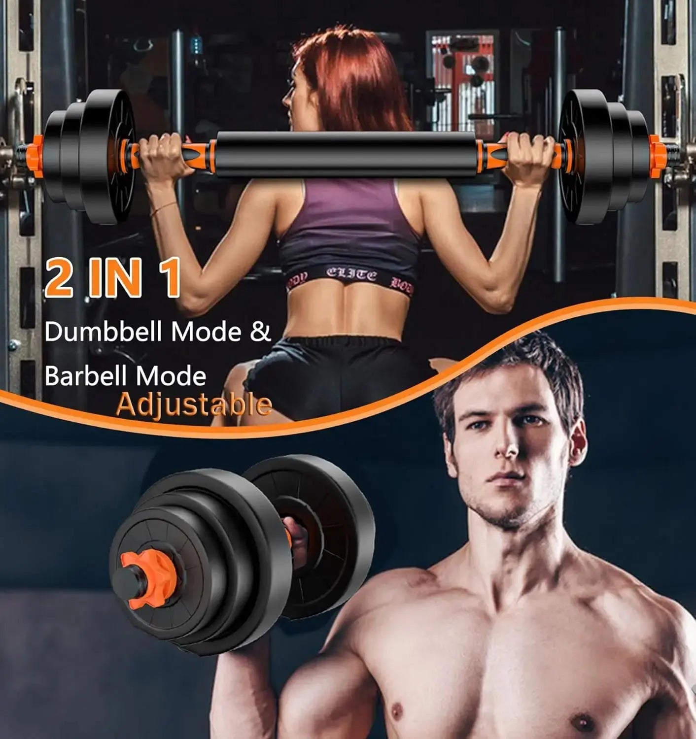 Adjustable dumbbell set (9kg, 10kg, 20kg) with connecting bar, barbell set for home gym, suitable for men & women's body trainin Ethics-Sports