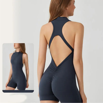 Fitness Yoga Jumpsuit With Zipper Summer Backless Shorts Jumpsuit Bodysuit For Women Clothing Metasport