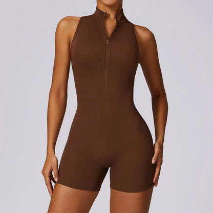 Fitness Yoga Jumpsuit With Zipper Summer Backless Shorts Jumpsuit Bodysuit For Women Clothing Metasport