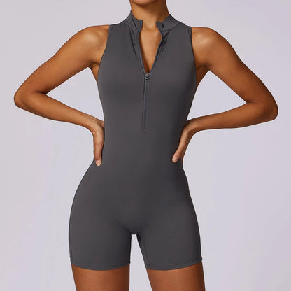 Fitness Yoga Jumpsuit With Zipper Summer Backless Shorts Jumpsuit Bodysuit For Women Clothing Metasport