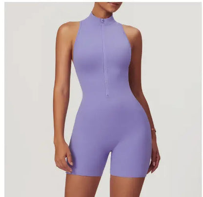 Fitness Yoga Jumpsuit With Zipper Summer Backless Shorts Jumpsuit Bodysuit For Women Clothing Metasport