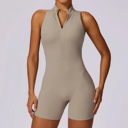 Fitness Yoga Jumpsuit With Zipper Summer Backless Shorts Jumpsuit Bodysuit For Women Clothing Metasport