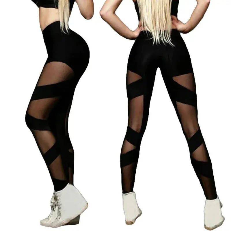 Frauen Leggings mit durchsichtigen Mesh Kreuznähten Ethics Sports