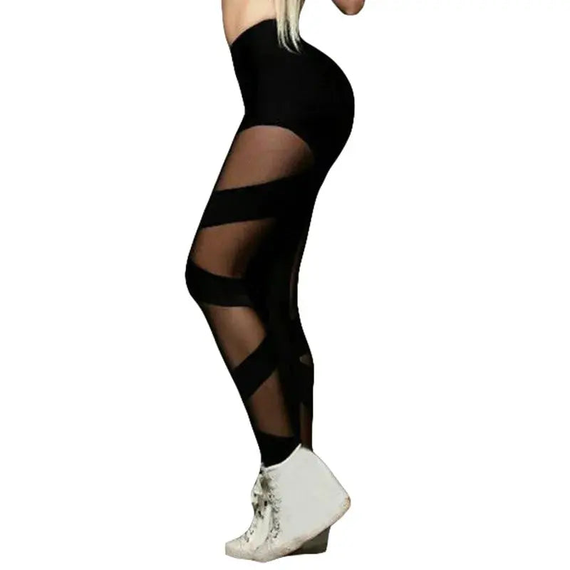 Frauen Leggings mit durchsichtigen Mesh Kreuznähten Ethics Sports