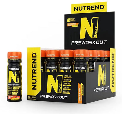 Nutrend N1 Shot Pre-Workout, 20 × 60 ml Fläschchen , verschiedene Geschmacksrichtungen Metasport