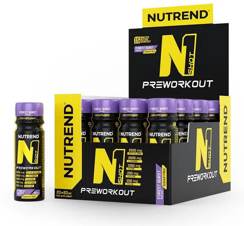 Nutrend N1 Shot Pre-Workout, 20 × 60 ml Fläschchen , verschiedene Geschmacksrichtungen Metasport