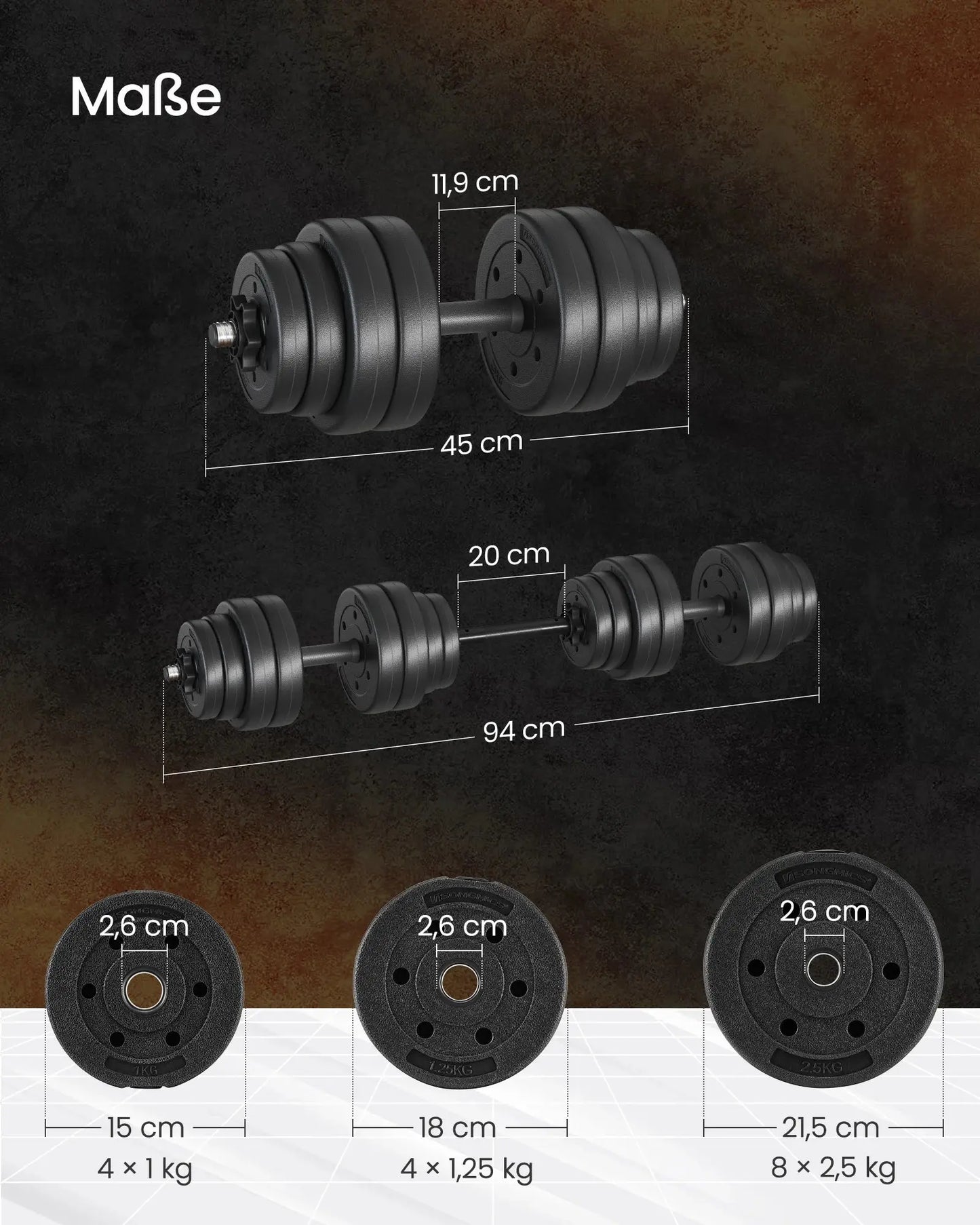 SONGMICS 2-in-1 dumbbell 2x10/15 kg dumbbell set for home, 1 pair Ethics-Sports