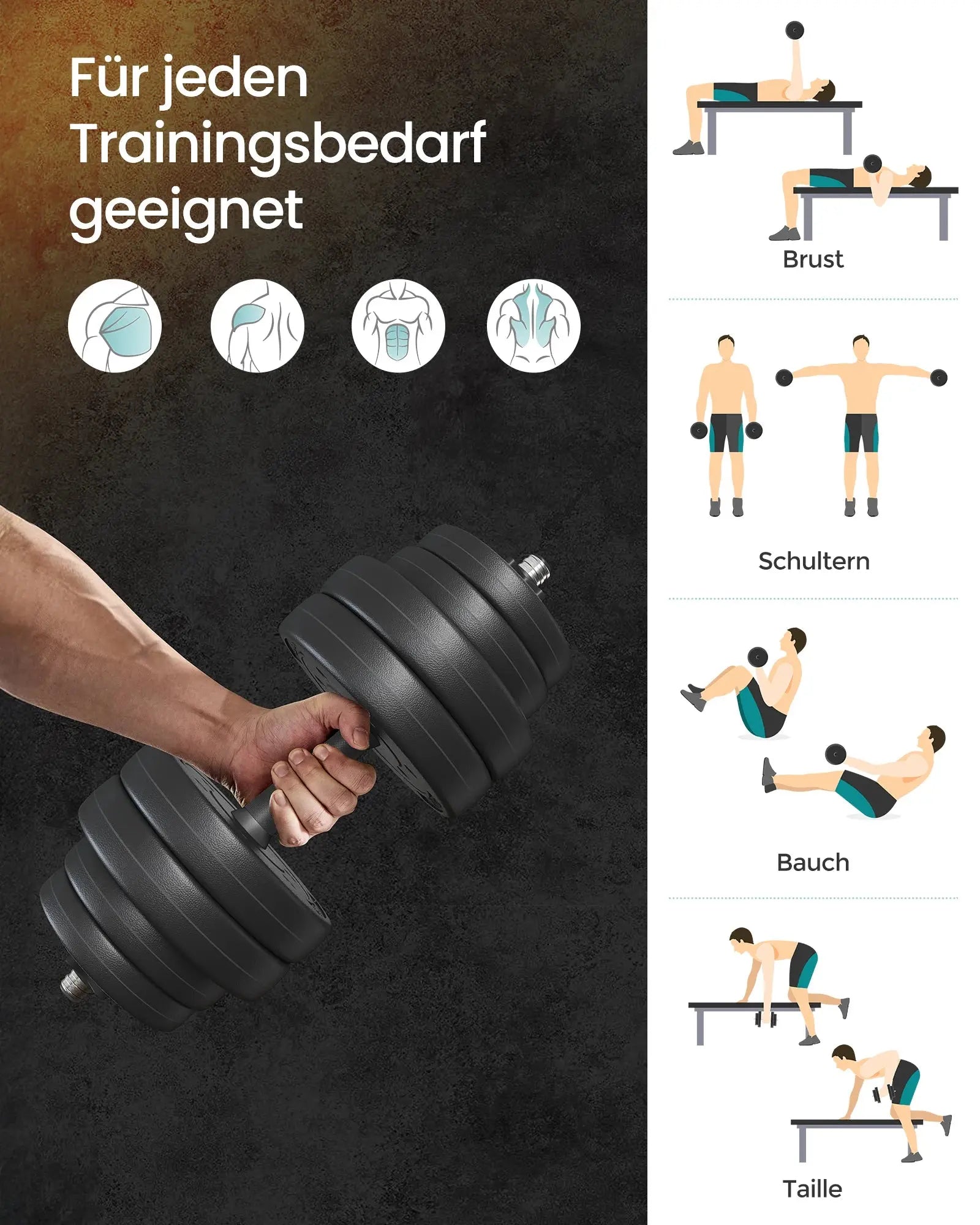 SONGMICS 2-in-1 dumbbell 2x10/15 kg dumbbell set for home, 1 pair Ethics-Sports
