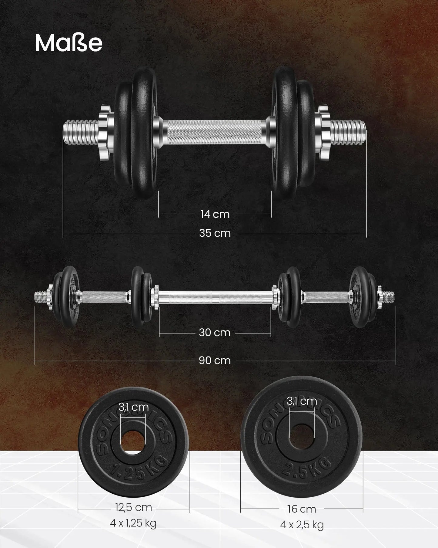 SONGMICS Dumbbell Set Short dumbbells Set 2 Adjustable Weight 20/30 kg Ethics-Sports