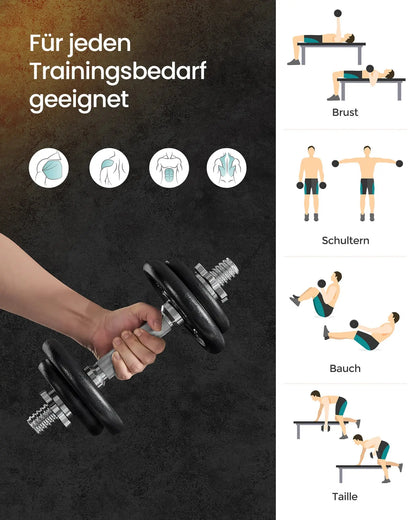 SONGMICS Dumbbell Set Short dumbbells Set 2 Adjustable Weight 20/30 kg Ethics-Sports