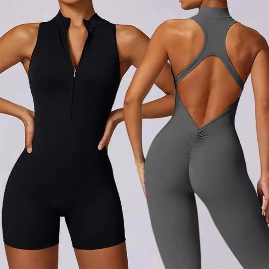 Scrunch Gym Jumpsuit Damen Fitnessanzug Kurze Sets Sportoverall für Damen Trainingsanzug Yoga Kleidung Reißverschluss Workout Sportbekleidung Ethics Sports