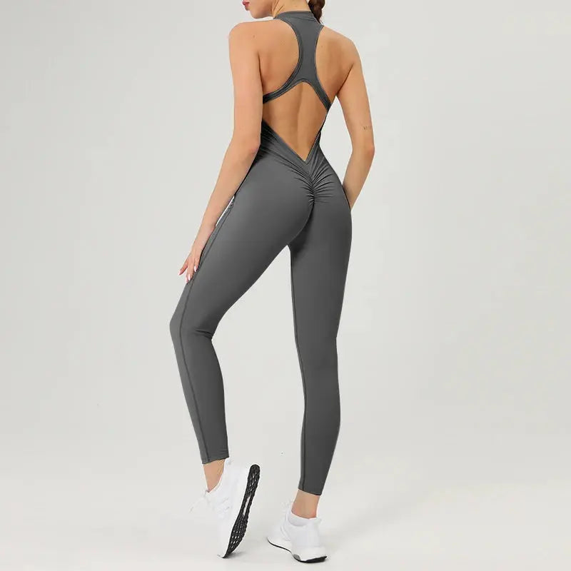 Scrunch Gym Jumpsuit Damen Fitnessanzug Kurze Sets Sportoverall für Damen Trainingsanzug Yoga Kleidung Reißverschluss Workout Sportbekleidung Ethics Sports