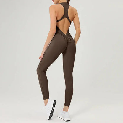 Scrunch Gym Jumpsuit Damen Fitnessanzug Kurze Sets Sportoverall für Damen Trainingsanzug Yoga Kleidung Reißverschluss Workout Sportbekleidung Ethics Sports