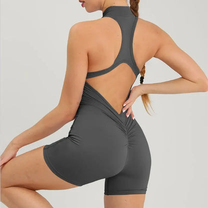 Scrunch Gym Jumpsuit Damen Fitnessanzug Kurze Sets Sportoverall für Damen Trainingsanzug Yoga Kleidung Reißverschluss Workout Sportbekleidung Ethics Sports