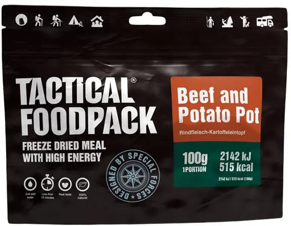 Tactical Foodpack Freeze Dried Meal, 100 g Beutel, Beef & Potato Pot Metasport