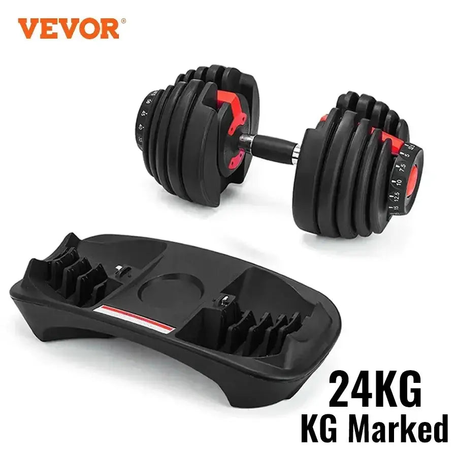 VEVOR 24KG Adjustable Dumbbells Sets and Dumbbell Stand and Dumbbell Weight  With Handle Base Fitness Workouts Equipment Ethics-Sports