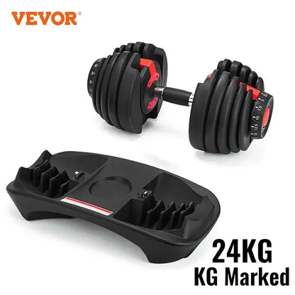 VEVOR 24KG Adjustable Dumbbells Sets and Dumbbell Stand and Dumbbell Weight  With Handle Base Fitness Workouts Equipment Ethics-Sports