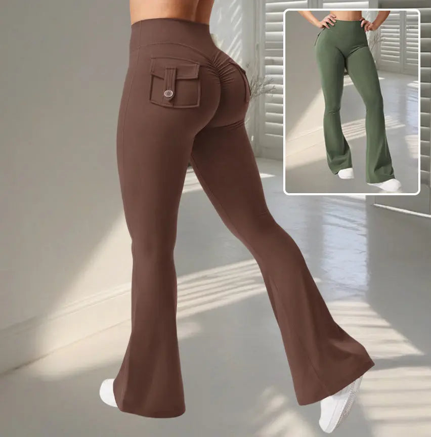 Yoga Fitness Flared Pants With Pockets Ins Fashion Slim High Waist Sports Trousers  Scrunch Butt Booty Workout Lifting Leggings Metasport