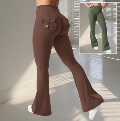 Yoga Fitness Flared Pants With Pockets Ins Fashion Slim High Waist Sports Trousers  Scrunch Butt Booty Workout Lifting Leggings Metasport