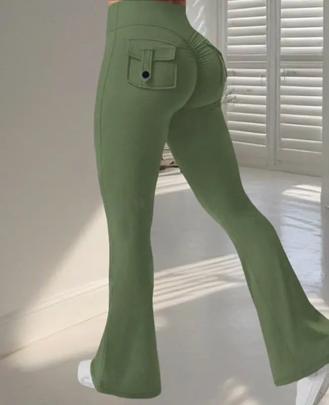 Yoga Fitness Flared Pants With Pockets Ins Fashion Slim High Waist Sports Trousers  Scrunch Butt Booty Workout Lifting Leggings Metasport