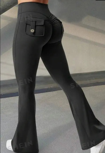 Yoga Fitness Flared Pants With Pockets Ins Fashion Slim High Waist Sports Trousers  Scrunch Butt Booty Workout Lifting Leggings Metasport