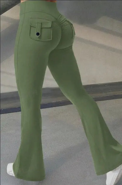 Yoga Fitness Flared Pants With Pockets Ins Fashion Slim High Waist Sports Trousers  Scrunch Butt Booty Workout Lifting Leggings Metasport